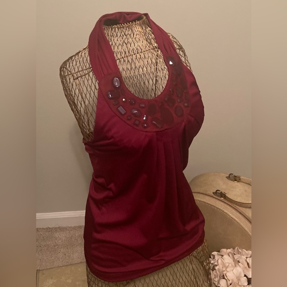 The Limited Deep Red Halter with Jeweled Neckline - Picture 3 of 8